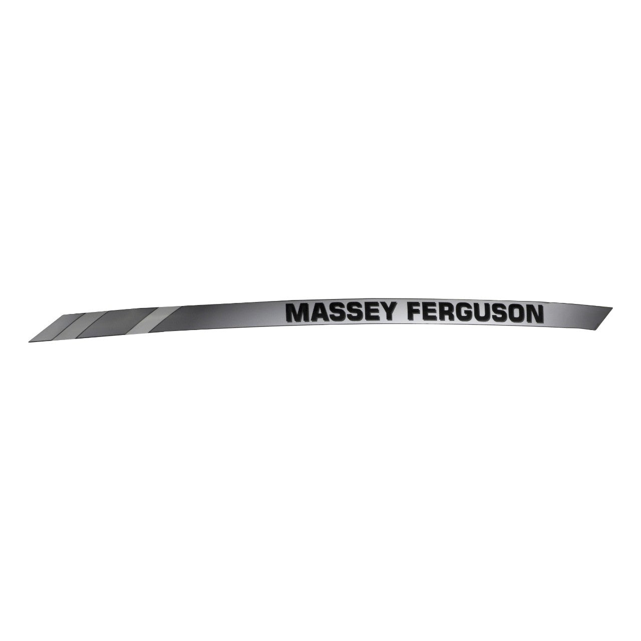 Image of a metallic strip labeled "AGCO | Massey Ferguson Decal - Acp0298550," featuring a few diagonal gray stripes on the left end.