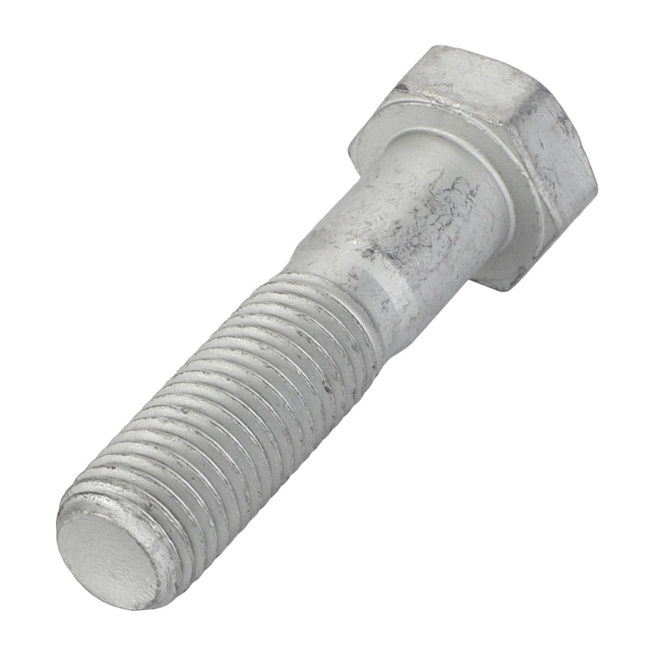 Discover the AGCO Hexagonal Head Bolt - Acp0703350: Featuring a close-up view of its metallic threaded shaft and hexagonal head, this image showcases the bolt from an angled perspective.