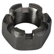 Close-up of the AGCO Nut - Sn2491, a metal castellated nut with six slots on the top, used for locking machinery and automotive components. No current product description available.