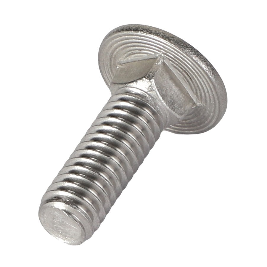 A single AGCO CARRIAGE BOLT - AG332386, featuring a round head and threaded shaft, is positioned on a white background. No current product description information is available.