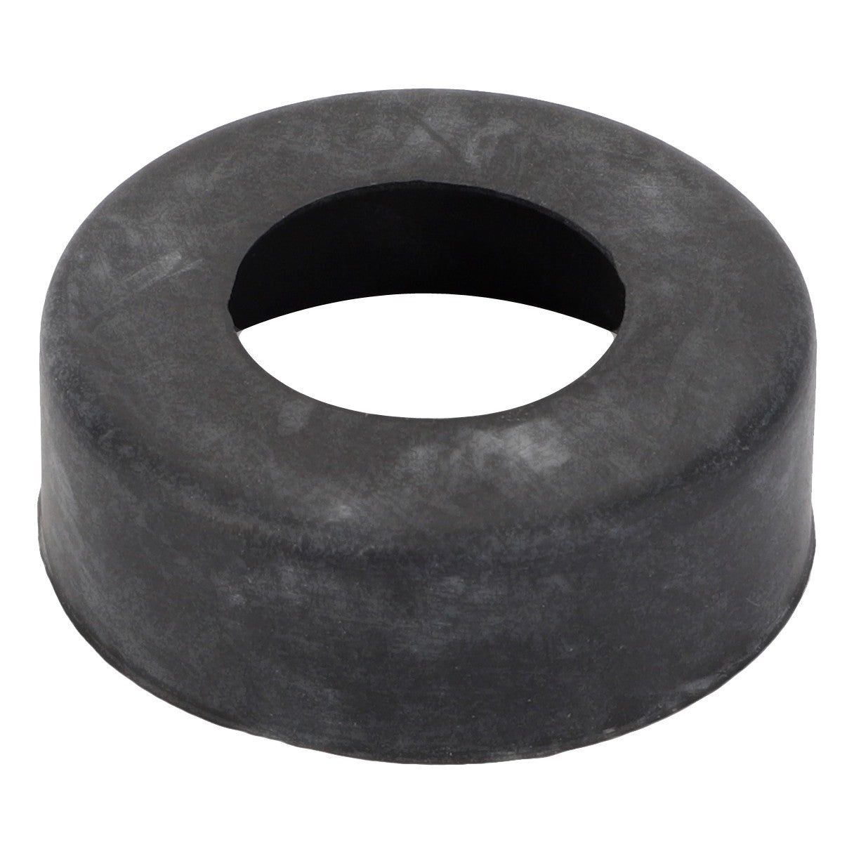 The AGCO Sealing Washer - F150403090340 is a circular black rubber grommet featuring a central hole, designed for protecting or insulating an opening. Some catalogs currently lack a detailed product description for this item.