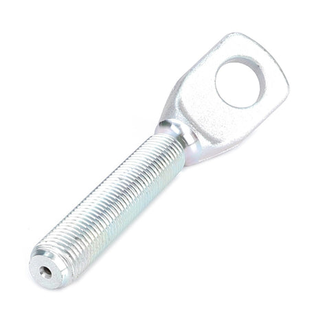 A silver, threaded metal rod with a loop hole at one end, labeled as the AGCO | Stub, Stabiliser - 4309694M1 by AGCO, likely used as a fastener or connector in machinery or construction and potentially suitable for various Fendt models.