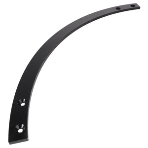 The AGCO | CIRCLE SECTION - ACP0435650 is a black, curved metal bracket featuring three countersunk holes for mounting. If you have any questions about this product, please reach out to our support team.