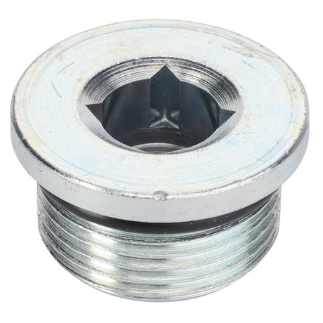 The AGCO Screw - F339300020070 is a metallic threaded plug with a recessed hexagonal socket head, ensuring secure and easy installation.