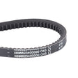 Close-up image of the AGCO V-Belt - X696623400000, a black toothed timing belt with white alphanumeric codes printed on it, ensuring optimal performance.