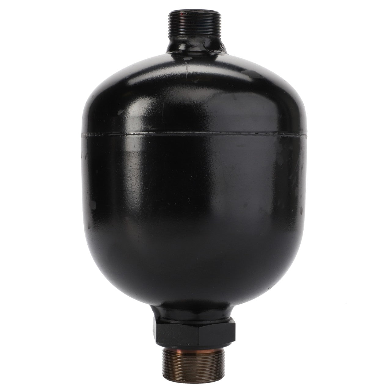 The AGCO Accumulator - Acp0383010 is a black cylindrical metal expansion tank featuring threaded connectors on both ends, commonly utilized in plumbing and heating systems. No current product description available.