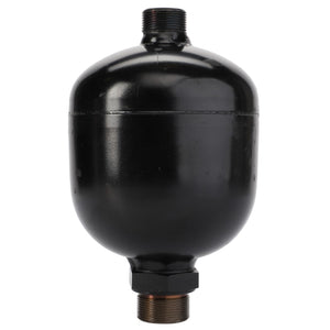 The AGCO Accumulator - Acp0383010 is a black cylindrical metal expansion tank featuring threaded connectors on both ends, commonly utilized in plumbing and heating systems. No current product description available.