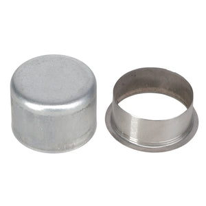 Two metal objects: a cylindrical cap on the left and a circular ring on the right. Both are made from a metallic material, meeting OE quality standards. The product is named AGCO | Sleeve - AG334409, manufactured by the brand AGCO.