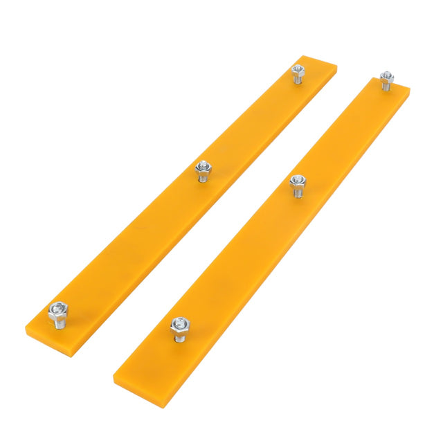 Two yellow rectangular U-channel jigs with four metal bolts each, arranged parallel on a white background, designed to accommodate AGCO | Parts Pack, Auto Hitch - 3903575M91 for various Fendt models.