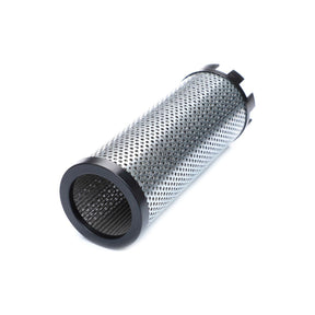 The AGCO Hydraulic Filter Cartridge - 207-5993 features a cylindrical metal design with perforated surfaces and black edges, specifically engineered to extend the service life of your equipment.