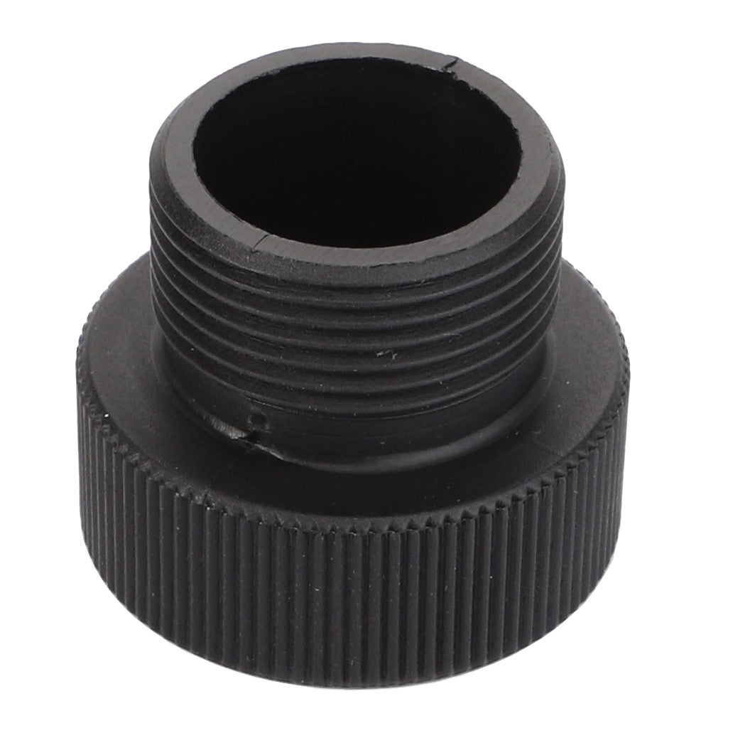 A black plastic threaded cap with a wide opening and a ridged grip, known as the AGCO | ADAPTER - D45010105 from the AGCO brand. No current product description information is available.