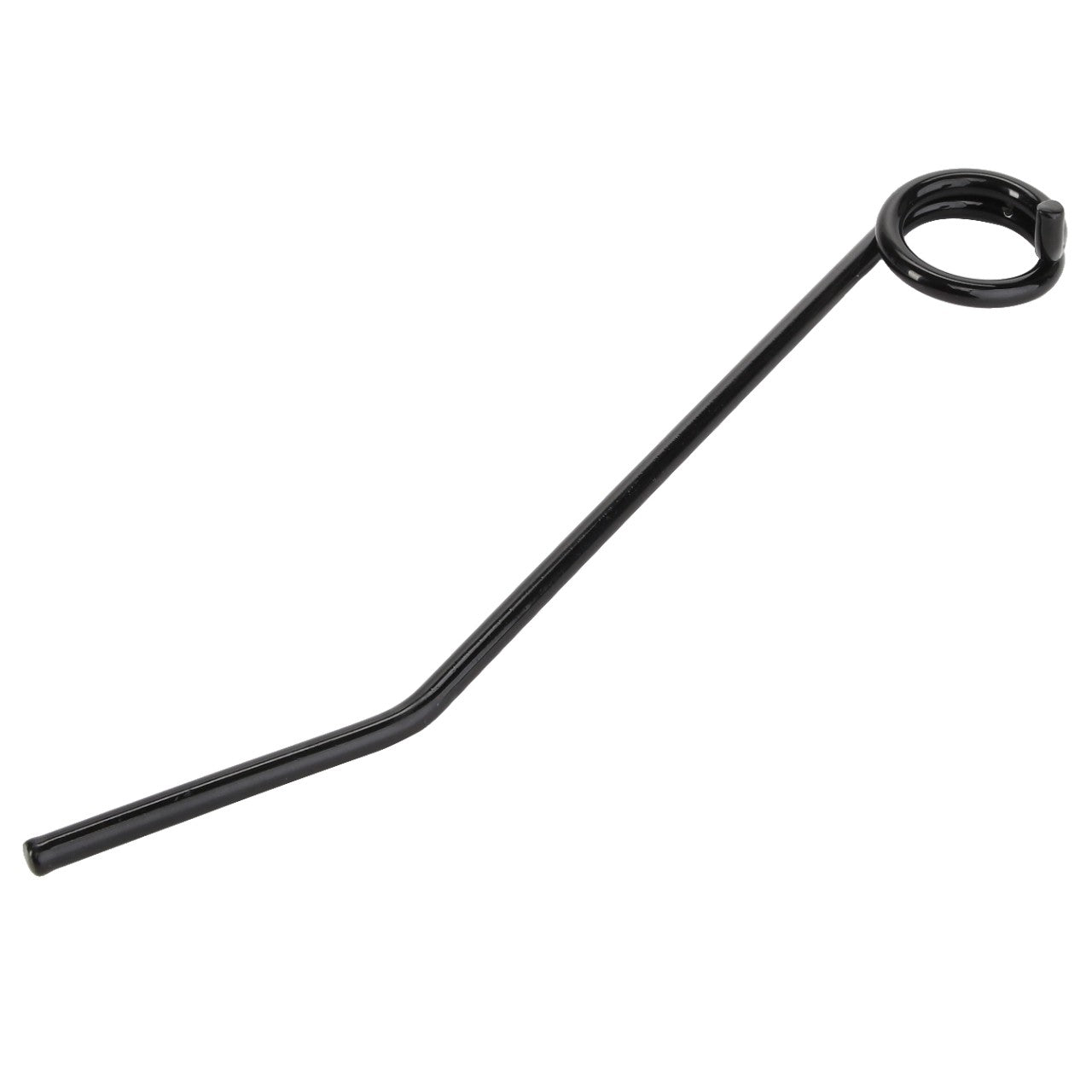 A black metal rod with a circular loop at one end and a straight, angled shaft, known as the AGCO Tine - La320779250 from the brand AGCO. No current product description available.