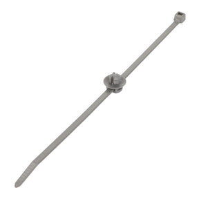 The AGCO | Cable Tie - Acw2783080 is a durable grey plastic cable tie that features an integrated mounting hole for easy installation.