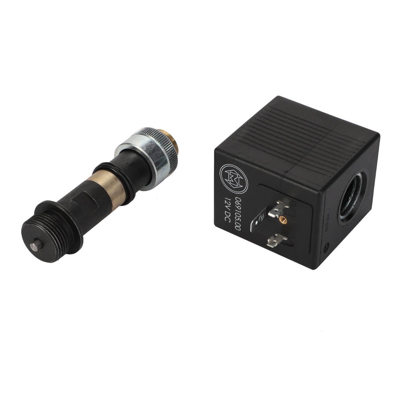 The AGCO hydraulic solenoid valve, specifically the Coil - Acp0417950, is shown detached from its coil, meticulously displaying the core components separately for a detailed examination.