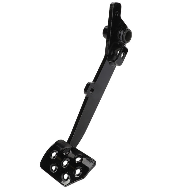 The AGCO Right Hand Brake Pedal - Acw9231370 by AGCO is a sleek black metal foot pedal featuring a perforated design on the surface, tailored specifically for automotive use.