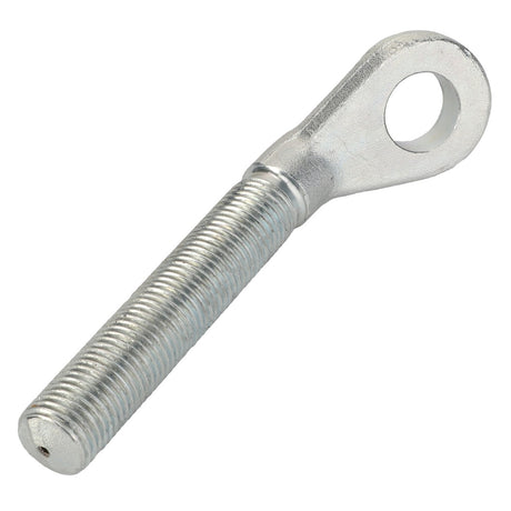 The AGCO Rod End - Acp0497980 is a metal threaded rod featuring a looped eyelet on one end, suitable for use in Massey Ferguson models like the MF 5709 S Dyna-4.