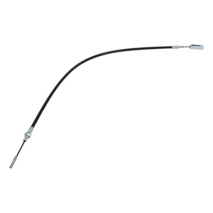 Image of the AGCO Clutch Cable - 6802626, a black flexible control cable with metal ends, ideal for mechanical or automotive applications. Specifically designed to fit Fendt models seamlessly.