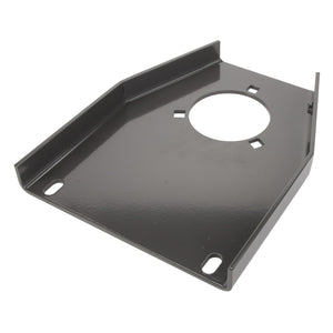 The AGCO BRACKET - D28284833 is a black metal mounting bracket featuring a circular cutout in the center and two elongated holes on each side for secure mounting. No current product description information is available.