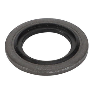 A close-up view of the AGCO Sealing Washer - Acp0603640, showcasing its round, flat, gray body with a prominent black inner ring.