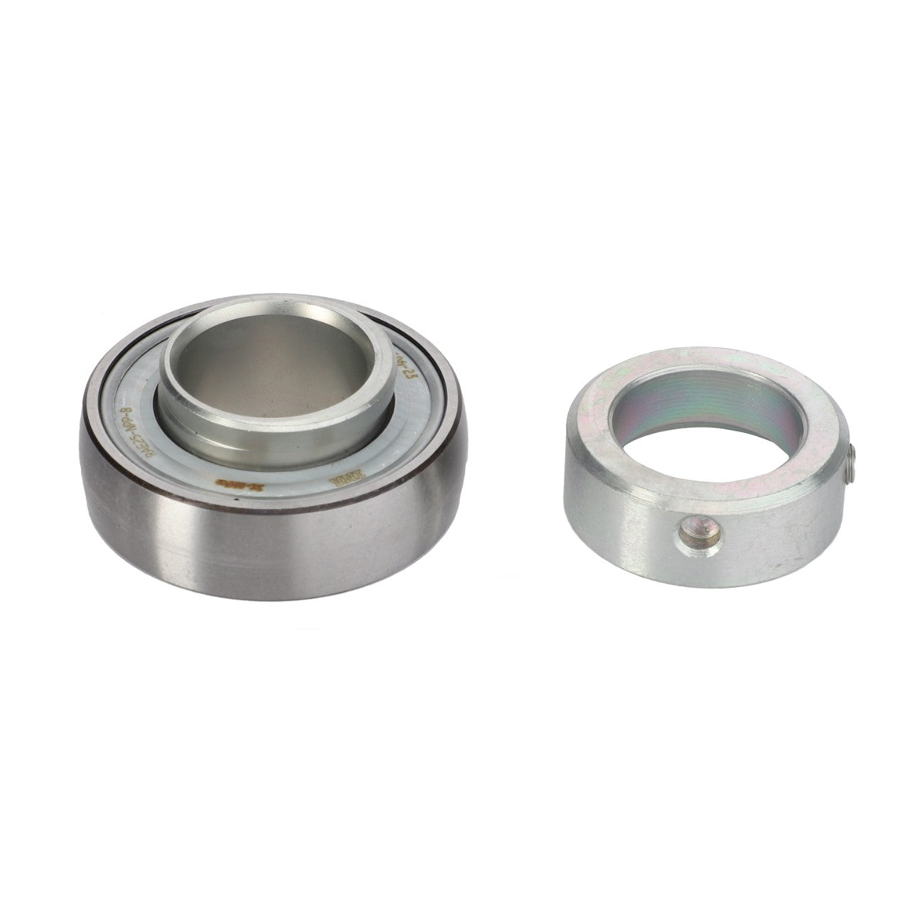 The AGCO Ball Bearing (model D41713300) and its corresponding cylindrical housing, both meticulously crafted to adhere to strict engineering material specifications, are displayed side by side against a plain white background.