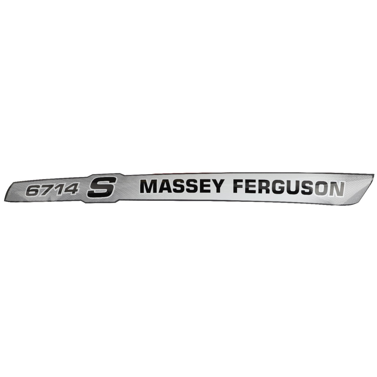 The AGCO Decal - Acw3587170 is a metal 3D logo badge that reads "6714S MASSEY FERGUSON" in black text on a silver background. Currently, there is no additional product description information available.