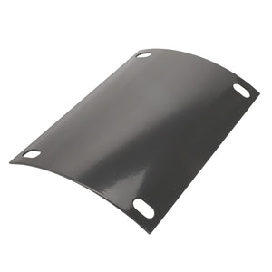 The AGCO Lid - La320688150 is a sleek, black curved metal plate featuring four oval mounting holes, one in each corner.