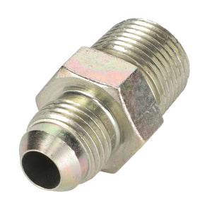 The AGCO ADAPTER - AG551201 is a metal adapter fitting with threaded ends and a hexagonal middle section for easy tightening, brought to you by the renowned brand, AGCO.