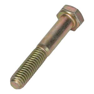 A close-up image of the AGCO | HEXAGONAL HEAD BOLT - AG552275, showcasing its metallic finish with threads at one end and a hexagonal head at the other, lying on a white background. This product description provides a detailed look at its features for your convenience.