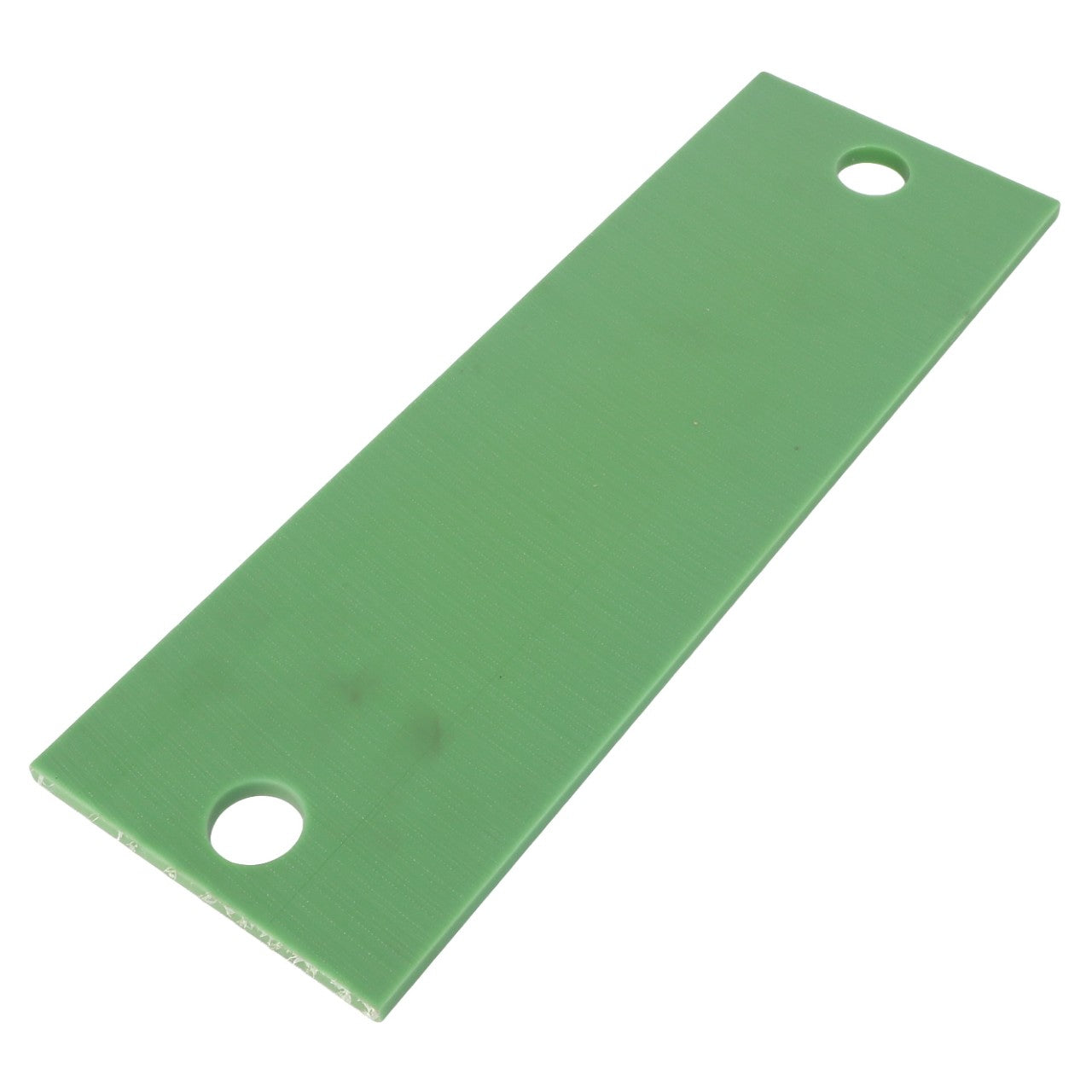 Currently, no product description information is available for the AGCO | PLATE - AL1215237, a green rectangular object with two round holes at each end.