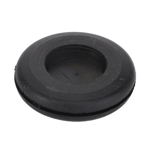 Product Description: The AGCO GROMMET - V30145700 is a circular black rubber grommet featuring a central hole and a groove around its circumference, designed by the reputable brand AGCO.