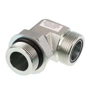 An AGCO | ELBOW - CH148-8356, branded by AGCO, is a metal L-shaped pipe fitting with threaded ends and an attached label, perfect for ensuring a secure connection in your plumbing system.