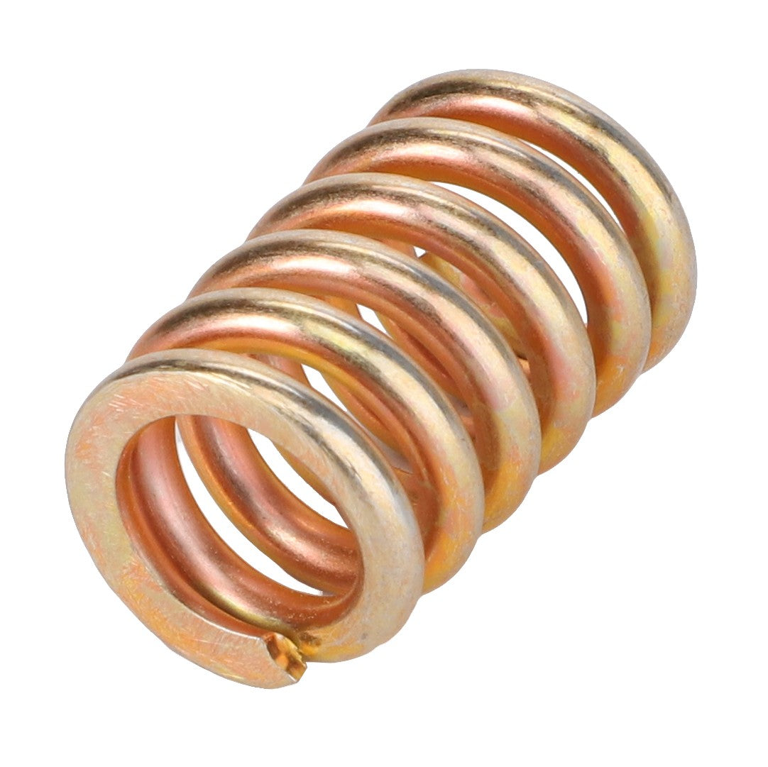 Product Description: Close-up of AGCO | Compression Spring - Acp0100530, a coiled metal spring with a gold hue, used in mechanical applications.