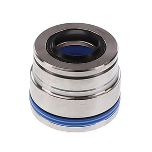 The AGCO | BEARING - AL12716111 is a cylindrical metal mechanical seal featuring a blue ring and durable rubber components, specifically designed to prevent leakage in pumps or rotating equipment.