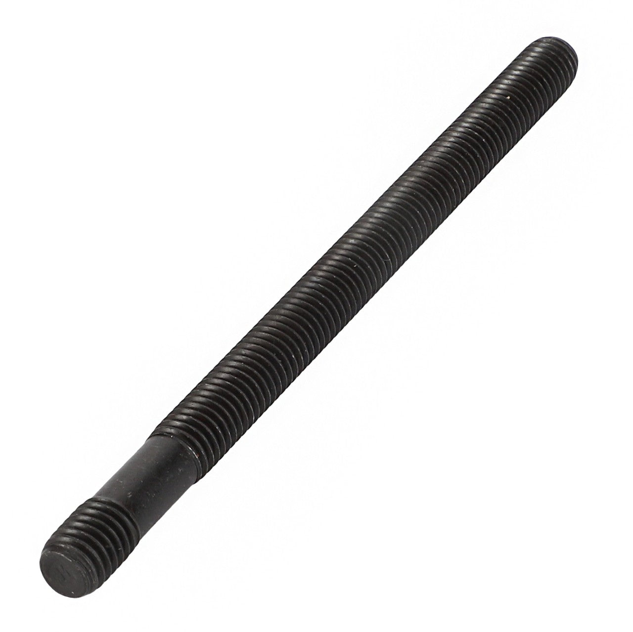 The AGCO | Stud Bolt - Acx2619540 is a long, black metal rod with threads extending most of its length, commonly used in construction or machinery, and similar to components found in Massey Ferguson Models.