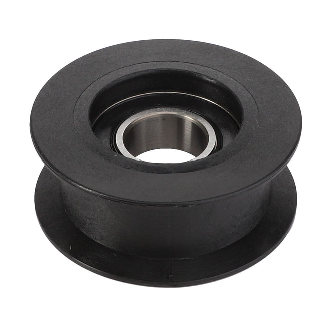 A black AGCO pulley with a central bearing, compatible with Valtra machinery (Product Name: CG3256015701).