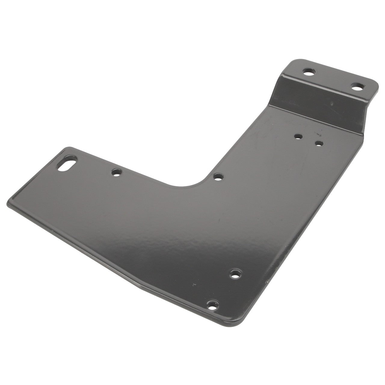 The AGCO Bracket - Acw0788870 from AGCO is a flat, L-shaped metal bracket featuring multiple holes for mounting or attaching purposes, and includes a slightly raised section on one side—note: No current product description available.