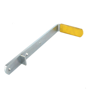 The AGCO | LEVER - AL5220649 is a tool with an L-shaped metal design, featuring a square hook at one end and a yellow rubber grip at the other. No current product description information is available.