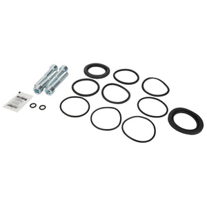 The AGCO | Repair Kit, Seals - Acw1434400 by AGCO includes a variety of automotive repair parts such as bolts, O-rings in various sizes, a small packet of lubricant, and specialized brake repair components.