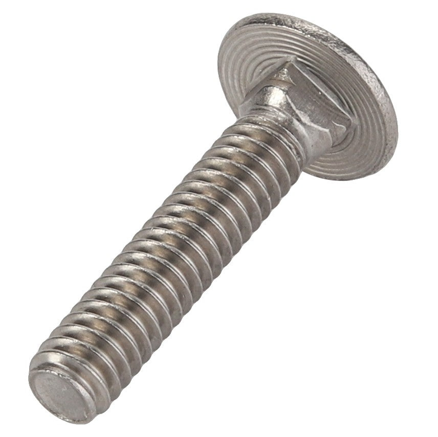 A close-up image of an AGCO Round Head Square Neck Carriage Bolt - Acp0007030, featuring a metal threaded shaft and a rounded, flat head. No Current Product Description Available.