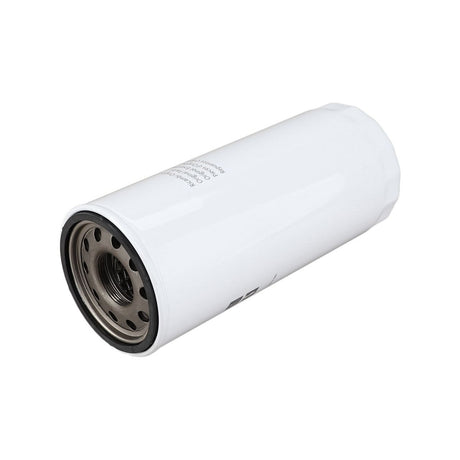 The AGCO Hydraulic Filter Spin On - 0.900.0861.8 is a white, cylindrical metal hydraulic filter featuring a threaded steel end and multiple holes for fluid flow, designed to ensure cleaner fuel and extend machine lifespan.