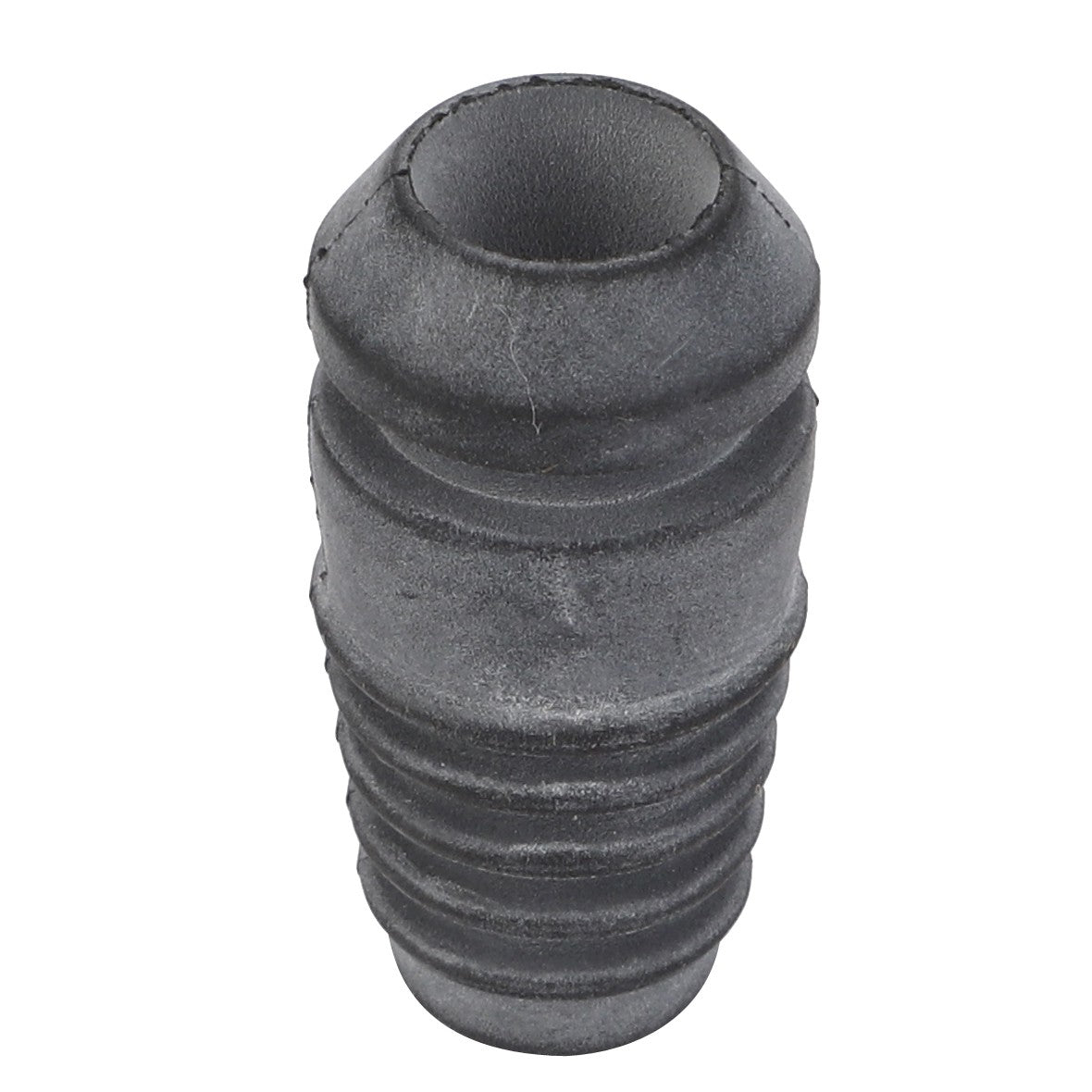 The AGCO | Drain Plug - Acw1022050 is a black rubber bellows with ridges, resembling a compact cylindrical tube with an opening at one end.