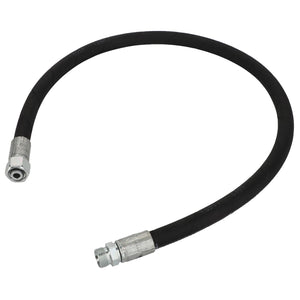 AGCO HYDR. HOSE - D45130016, a black rubber hose with metal connectors on both ends, bent in a semicircle. No additional current product description information is available.