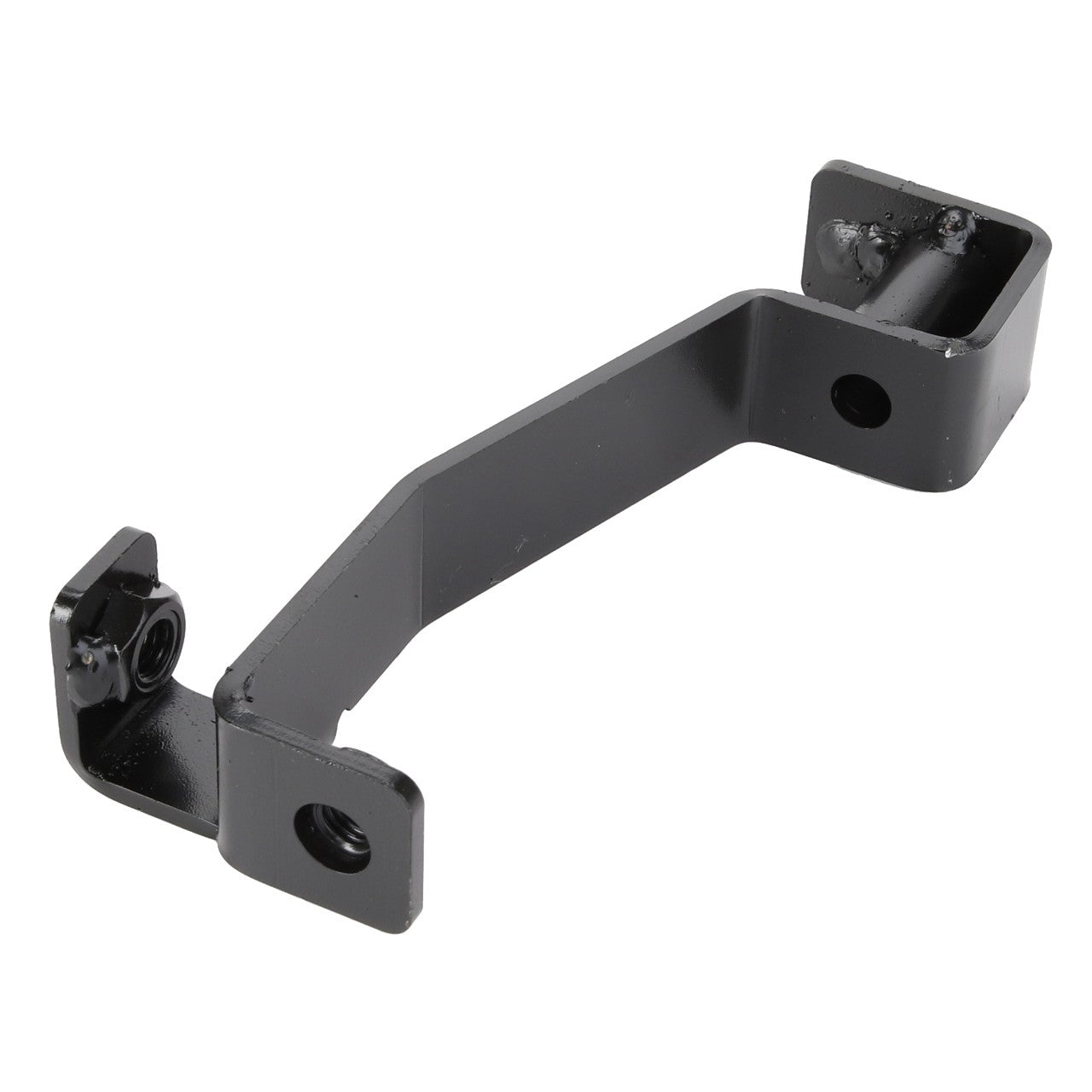 The AGCO Bracket - Acw030463C features a black metal design with an angular shape and three mounting holes, crafted for versatile use.