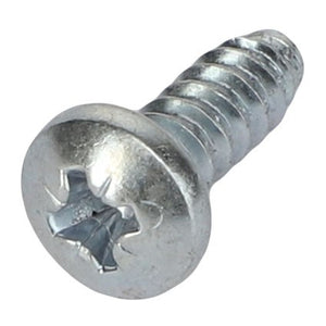 A close-up image of the AGCO | SCREW - AL5002402, a silver Phillips-head screw with a round head and threaded body, shows intricate details.