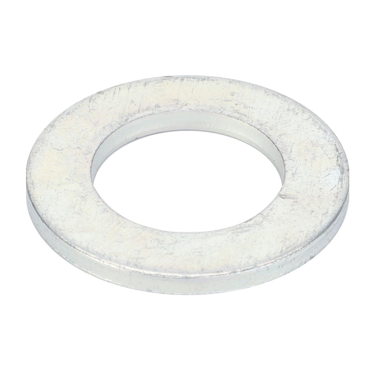 A flat, circular metal washer with a central hole, viewed from an angle. Currently, there is no detailed description available for the AGCO Flat Washer - Va023081 product.