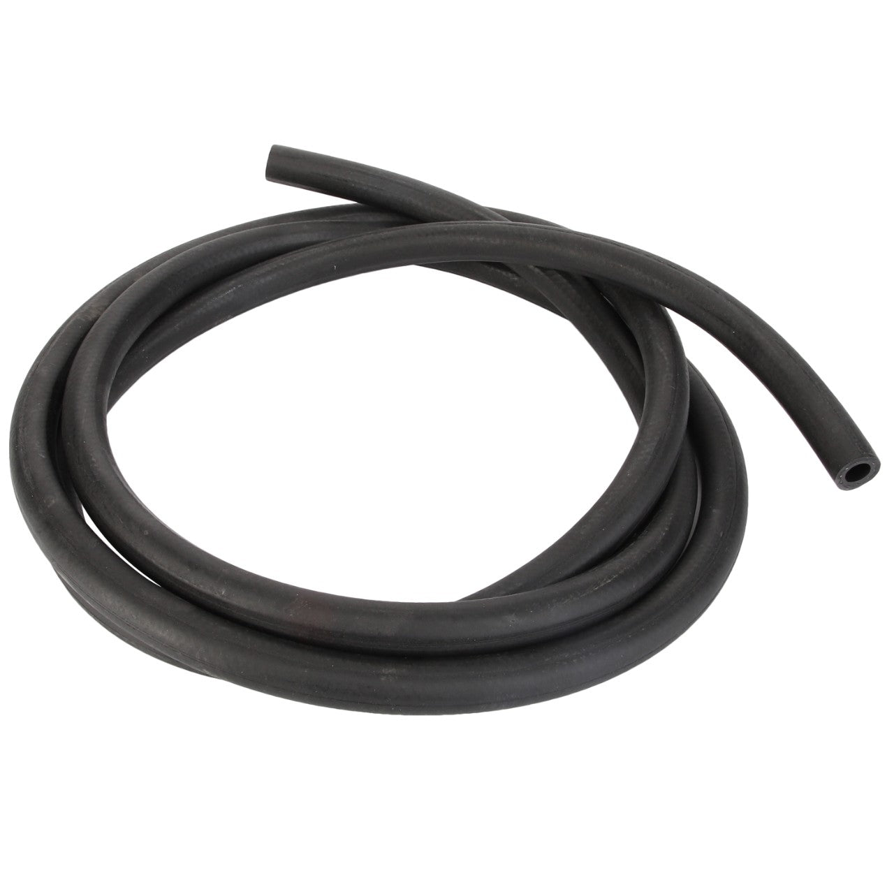 The AGCO | FUEL HOSE - D28784144 is a black rubber coiled hose with one end pointing outwards, available from the brand AGCO, currently with no product description information available.