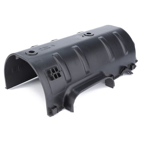 A black, curved plastic automotive engine cover with various indentations and mounting points, designed to complement components like the AGCO Filter Housing - F931812140490.