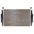 The AGCO Oil Cooler, model Acw023908A, features an oil-to-air type cooling system with a rectangular heat exchanger, ribbed rows of fins, and is equipped with two mounting brackets to ensure accurate lubrication and optimal oil temperature management.