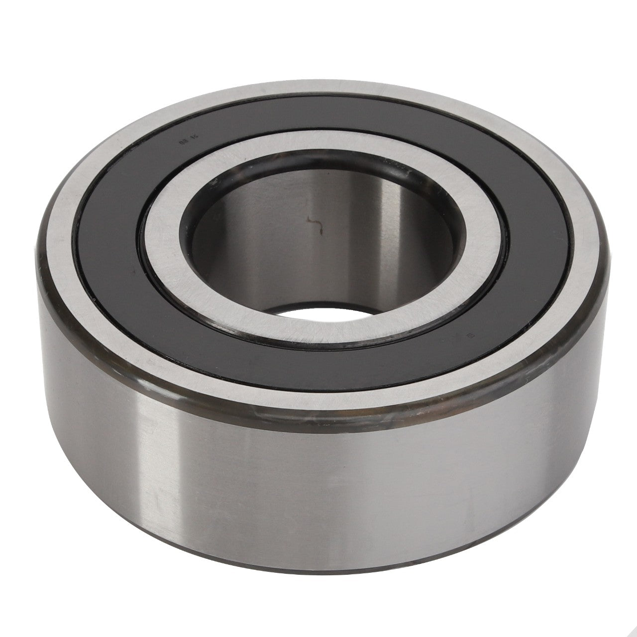 Introducing the AGCO Bearing - La28044190: This cylindrical, silver metal ball bearing from AGCO features an inner and outer ring, with the inner ring having a smaller diameter hole.