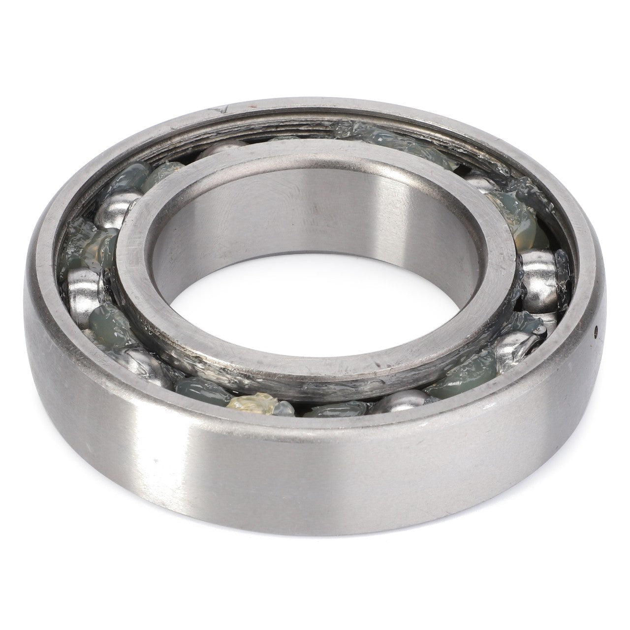 The AGCO Ball Bearing - 0922-13-09-00, featuring visible internal components and grease, is expertly engineered by AGCO to handle both radial and axial loads while efficiently reducing rotational friction.